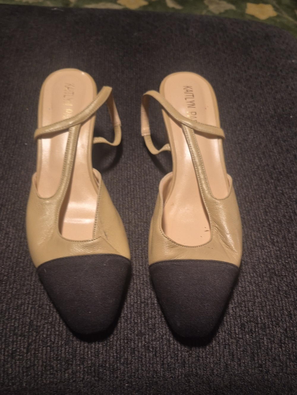 Kaitlyn Olive Leather Slingback Pumps with Black Toe